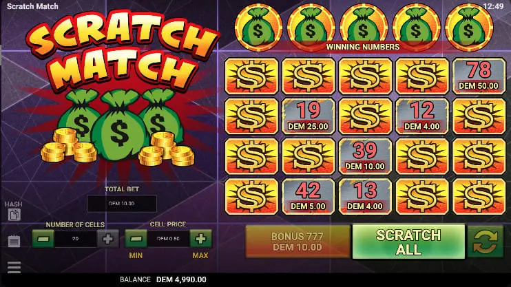 Scratch Match la carte à gratter en ligne