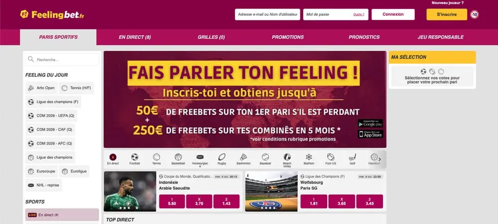 Interface FeelingBet site de paris sportif fiable