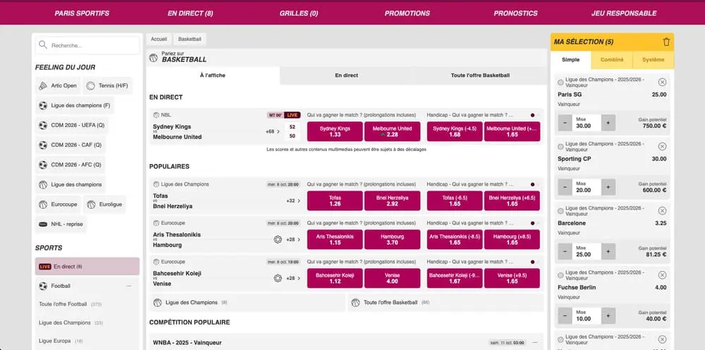 Parier sur le basketball sur Feeling Bet