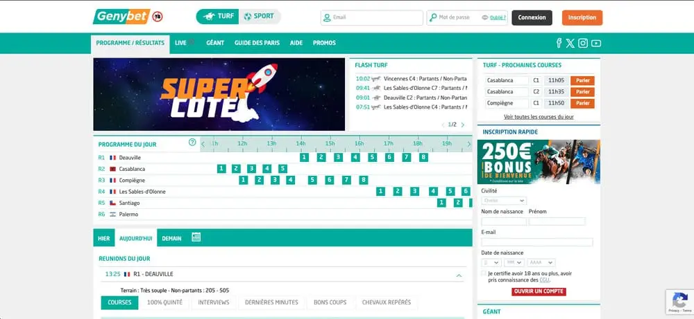 Les cotes sur Genybet