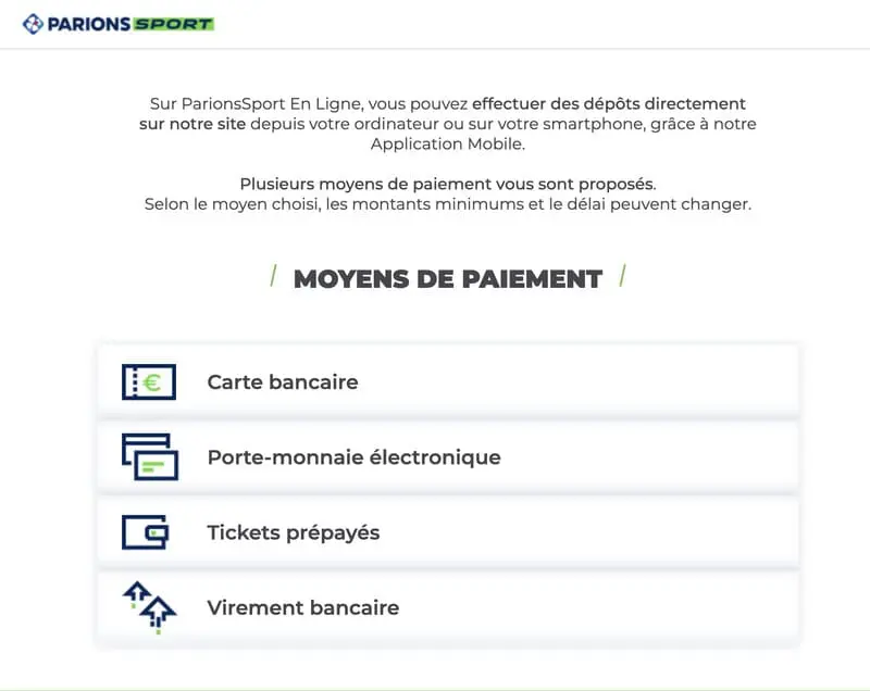Parios Sport moyens de paiement