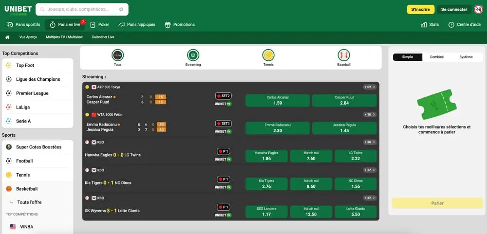 Unibet Paris en live