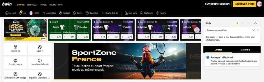 Les paris en direct Bwin Sport