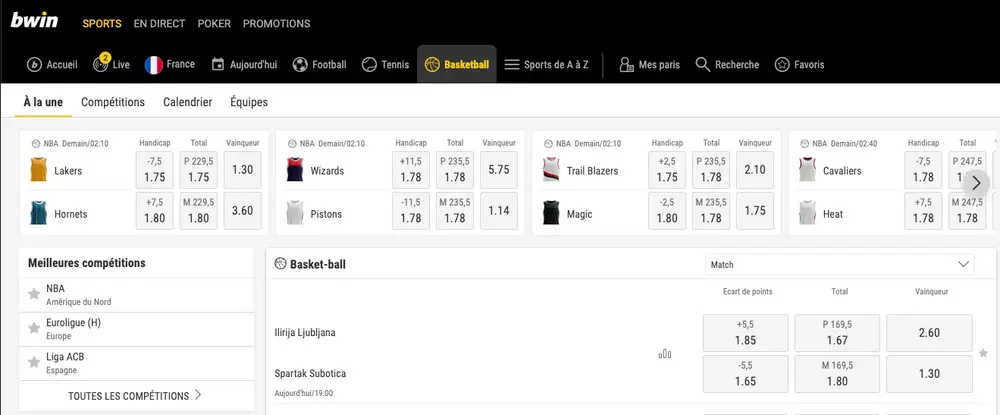 Les types de paris sur Bwin Sport