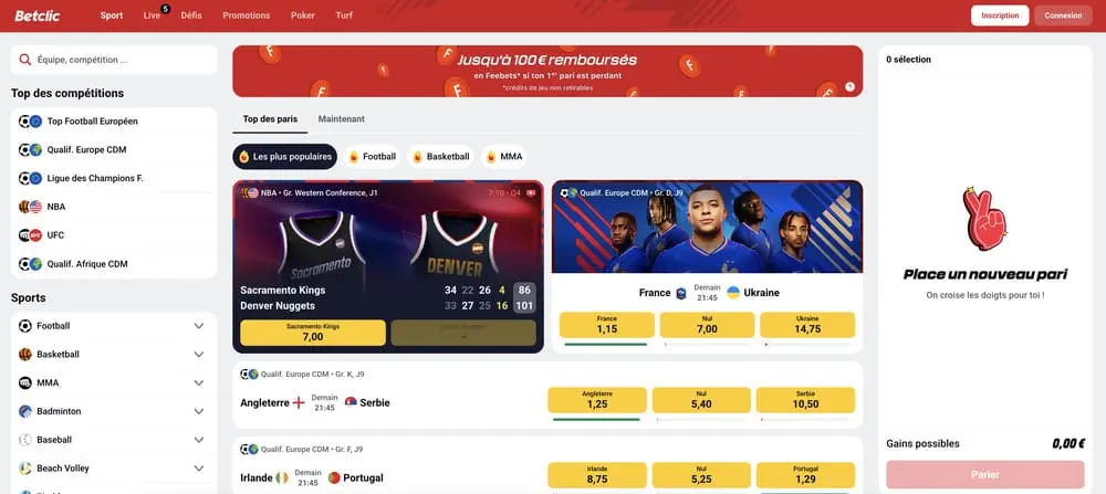 Les sports disponibles sur Betclic