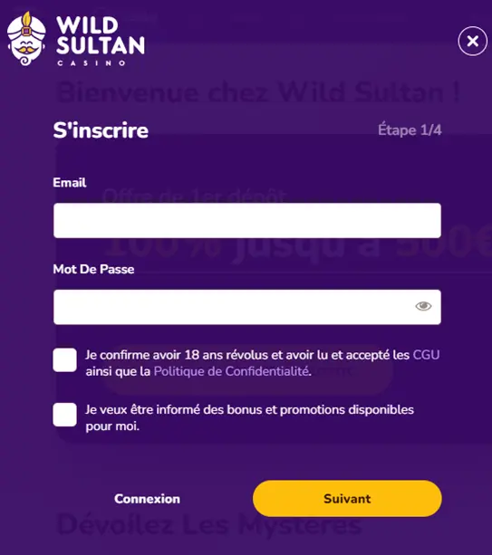 inscription à Wild Sultan