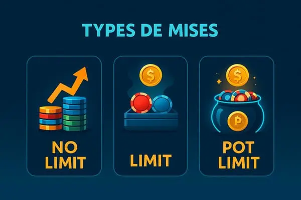 Types de mises : No Limit, Limit, Pot Limit