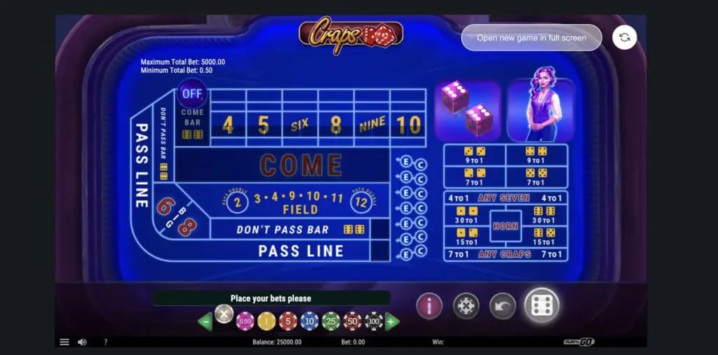 Craps demo version moderne de Playtech
