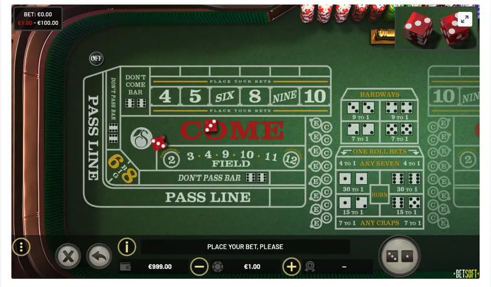 Craps en ligne par Betsoft