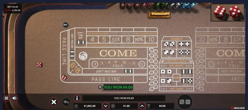 Craps en ligne mode démo de Nucleus