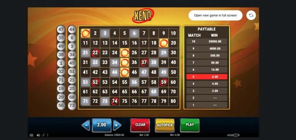 Le Keno de Play'n go