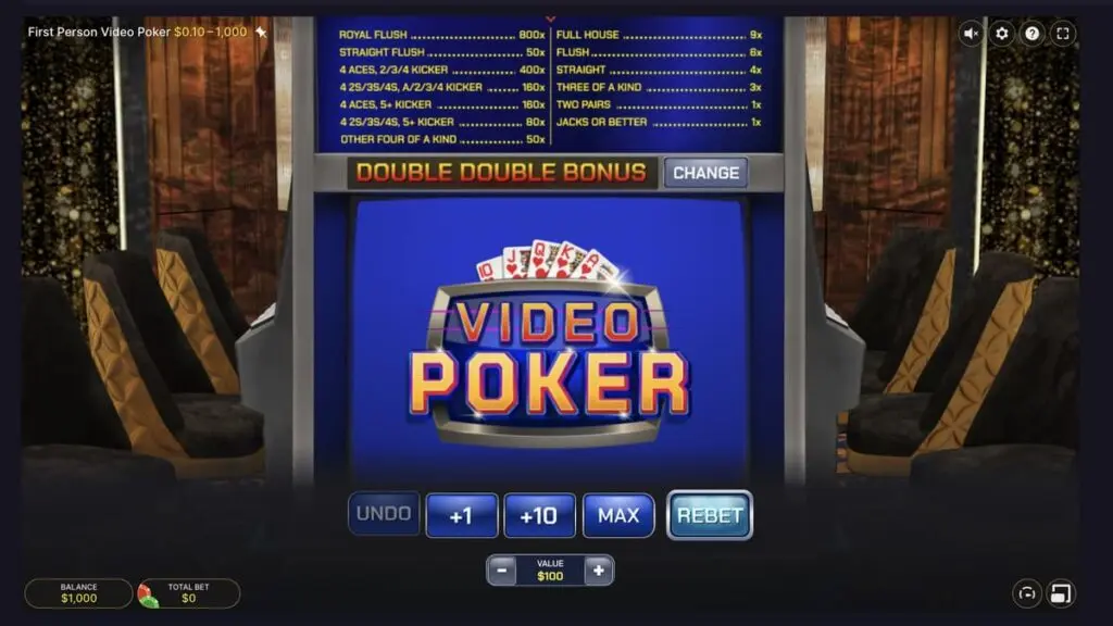 le Video poker gratuit avec Evolution Gaming