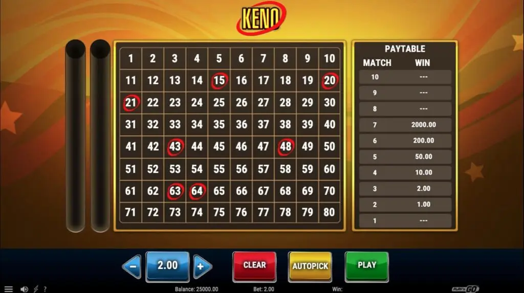 Keno en ligne de Play'n Go