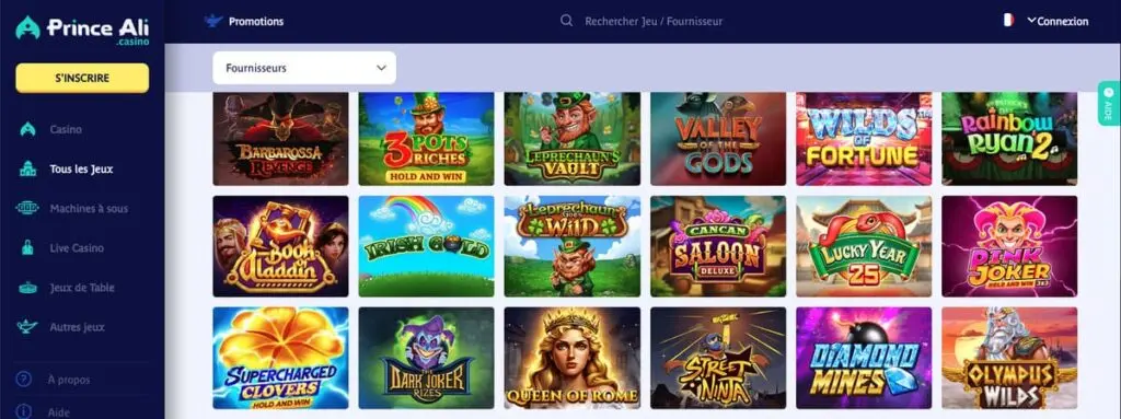Les jeux de Prince Ali casino