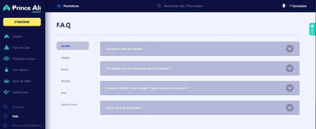 FAQ à propos du casino Prince Ali