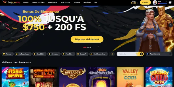 interface intuitive chez Boomerang Casino