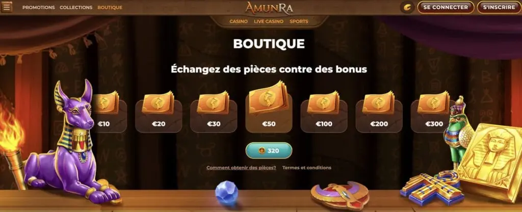 La boutique d'AmunRa casino
