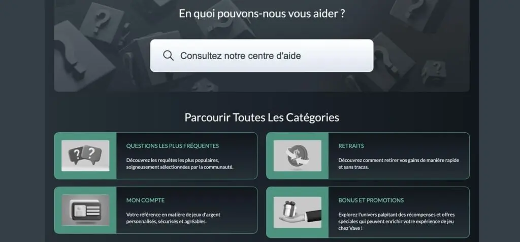centre d'aide du casino Vave