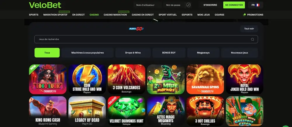 Velobet jeux de casino