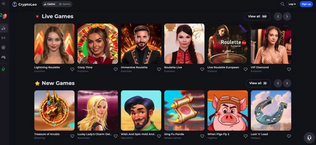 Live casino sur CryptoLeo