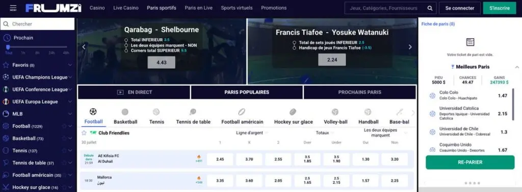 Paris sportifs sur Frumzi Casino