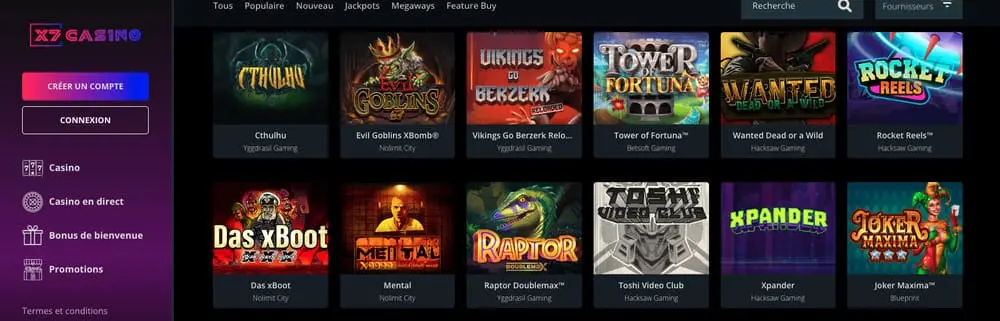 Les jeux disponibles sur X7 casino