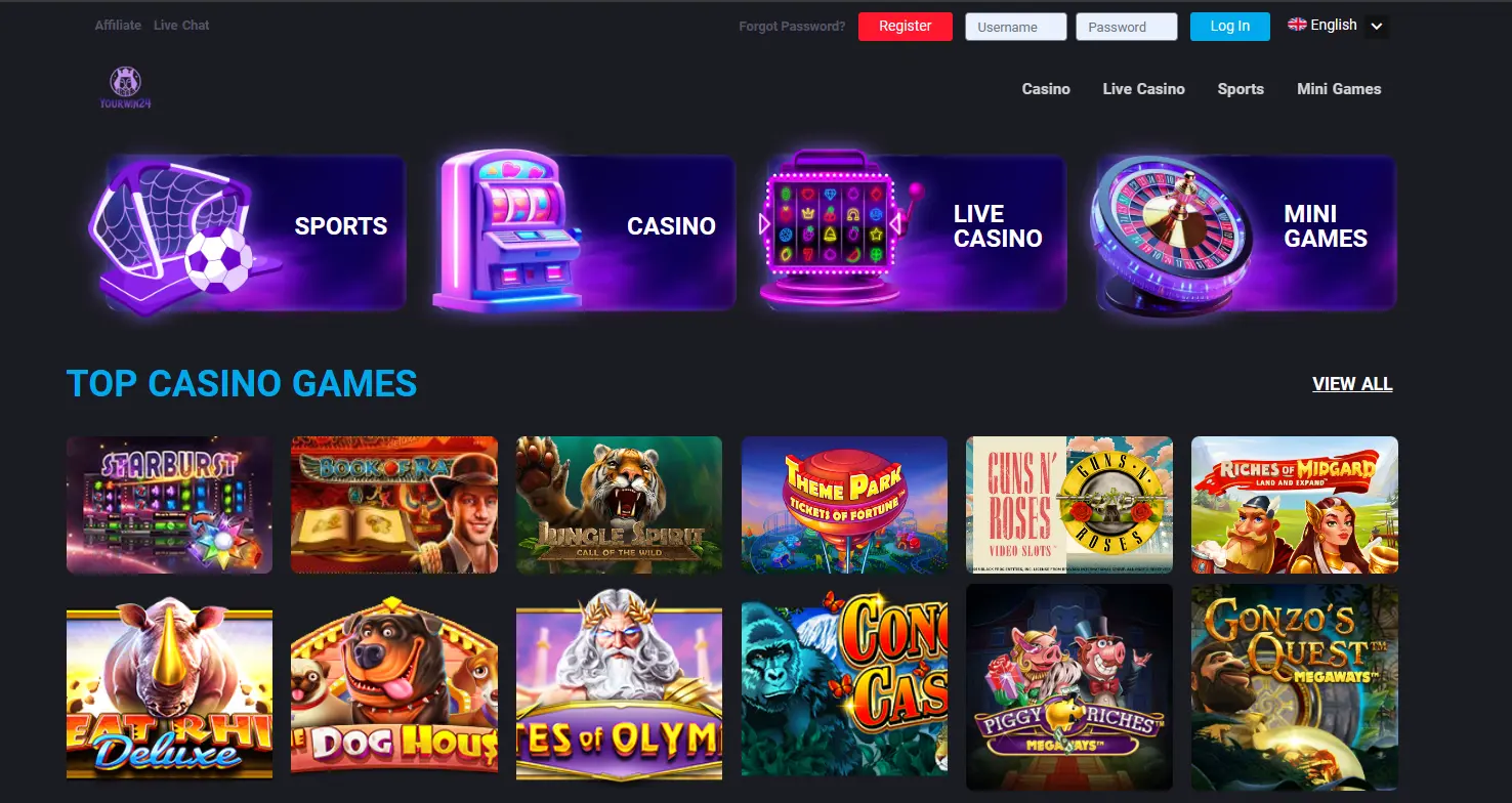 Yourwin24 casino interface