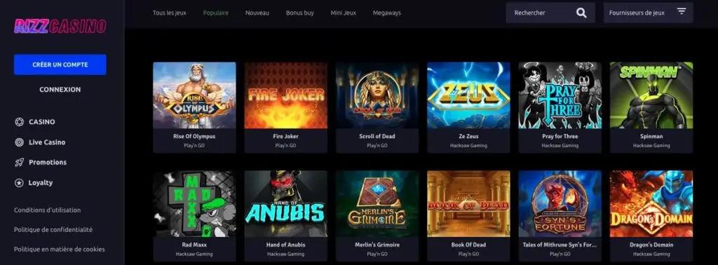 Les machines à sous Rizz casino
