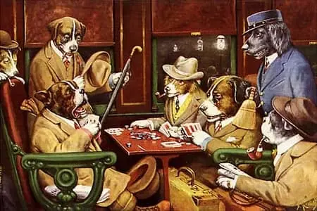 L&#8217;histoire du tableau des chiens jouant au poker