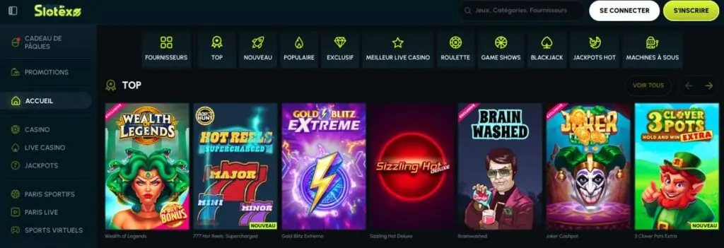 Les jeux sur Slotexo