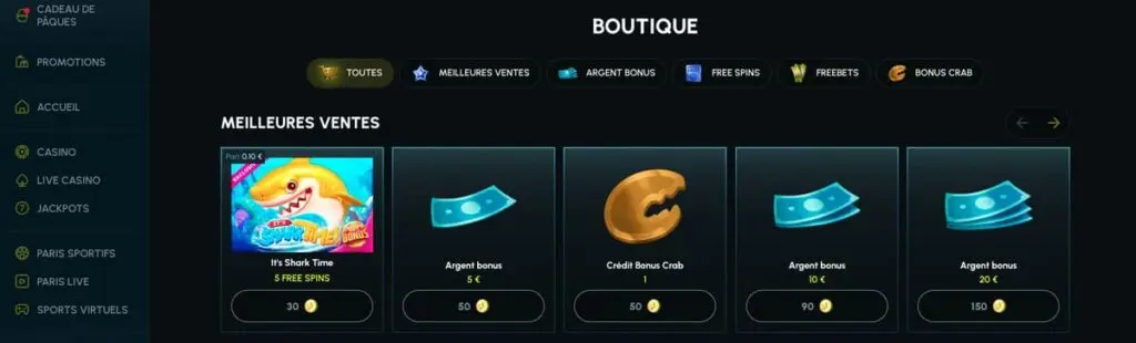 La boutique du casino Slotexo
