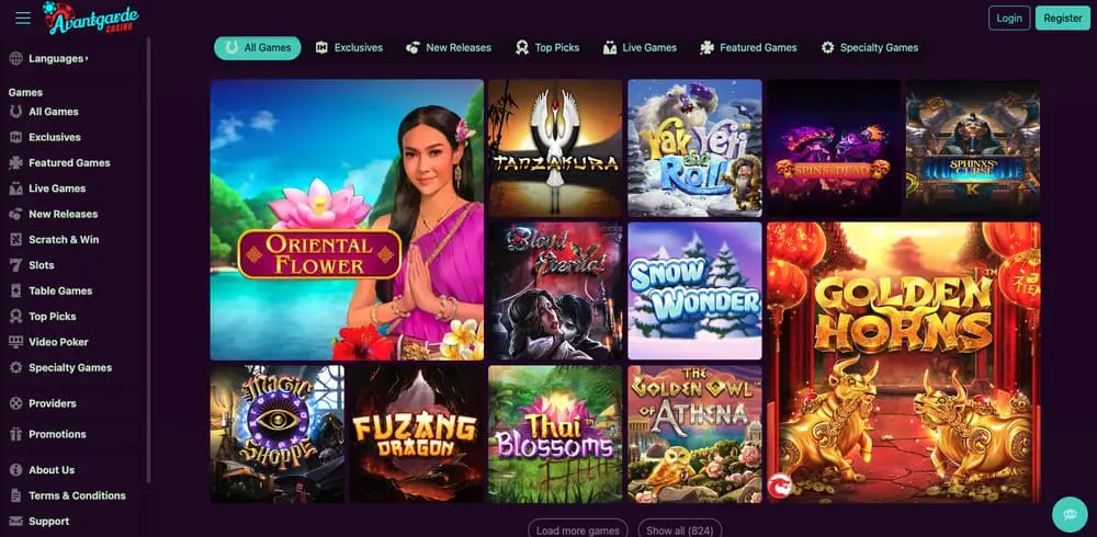 Les jeux disponibles sur AvantGarde 