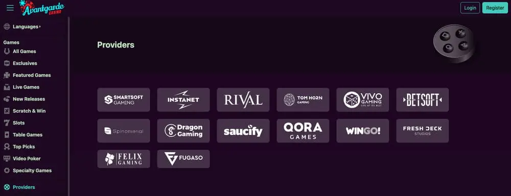 Les éditeurs de jeux du casino AvantGarde