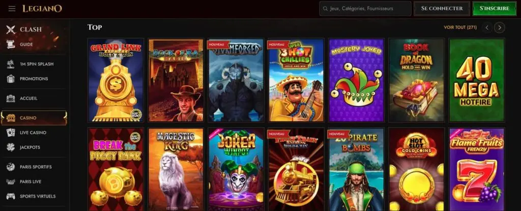 La sélection de machines à sous du casino Legiano