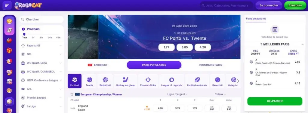Paris sportifs sur Robocat casino