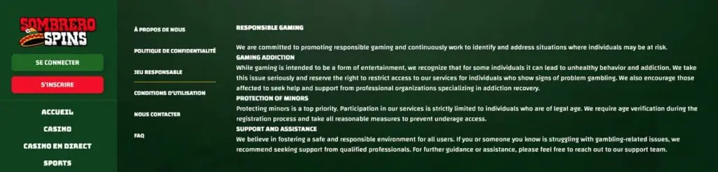 Jeu responsable de Sombrero Spins 