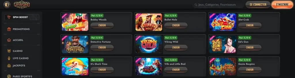 La boutique de bonus de Gransino