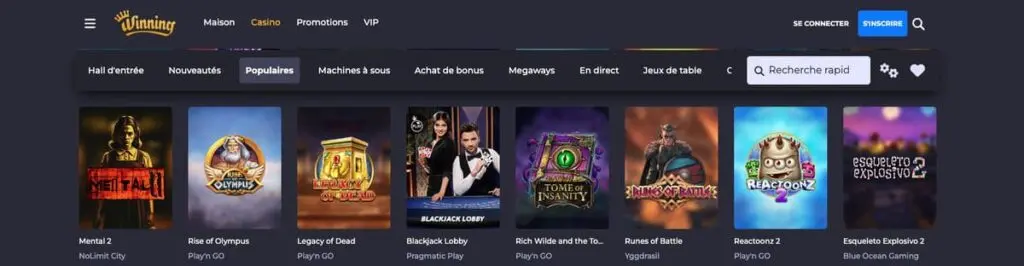 Les studios de jeux de Winning casino