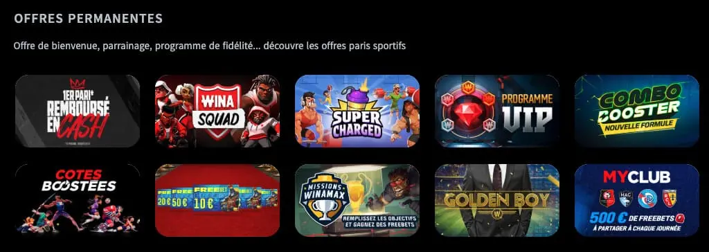 Les offres permanantes de Winamax Sport