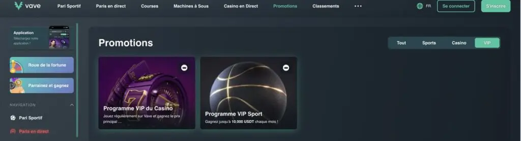 Promotions du Vave Casino