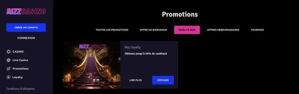 Le Rizz loyalty, programme de fidelte du casino
