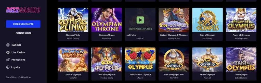 Tours gratuits sur Rizz casino