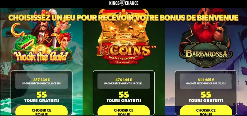 L'offre de bienvenue du casino en ligne Kings Chance