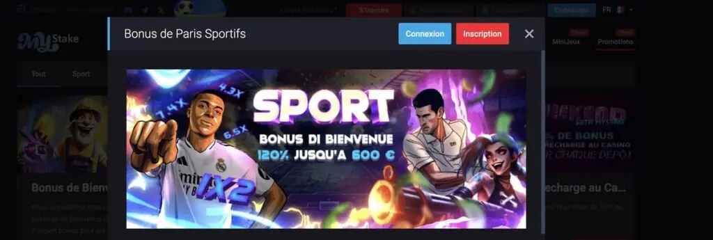 Bonus de bienvenue sport MyStake