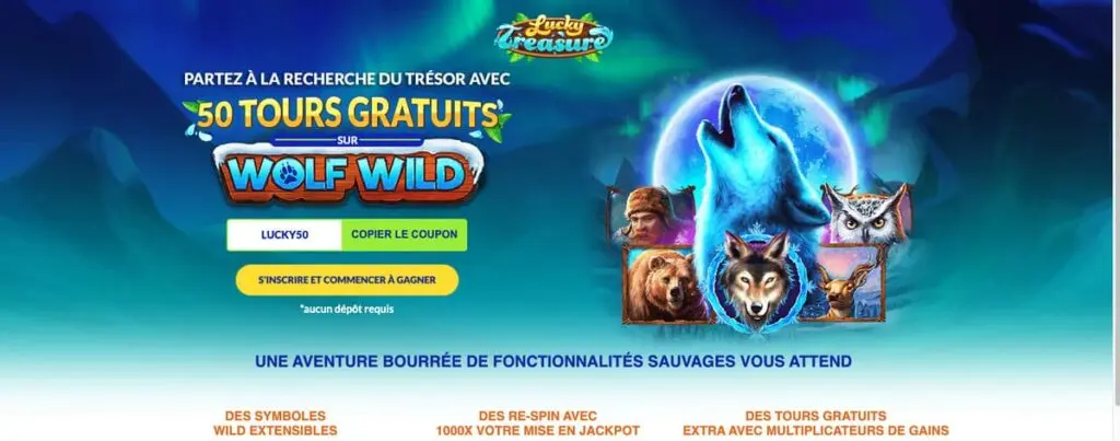 50 tours gratuits exclusifs sur Lucky Treasure - JouerenligneFr