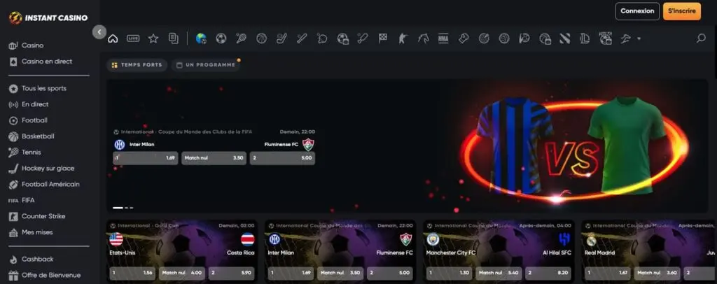 Jeux de sport sur Instant Casino