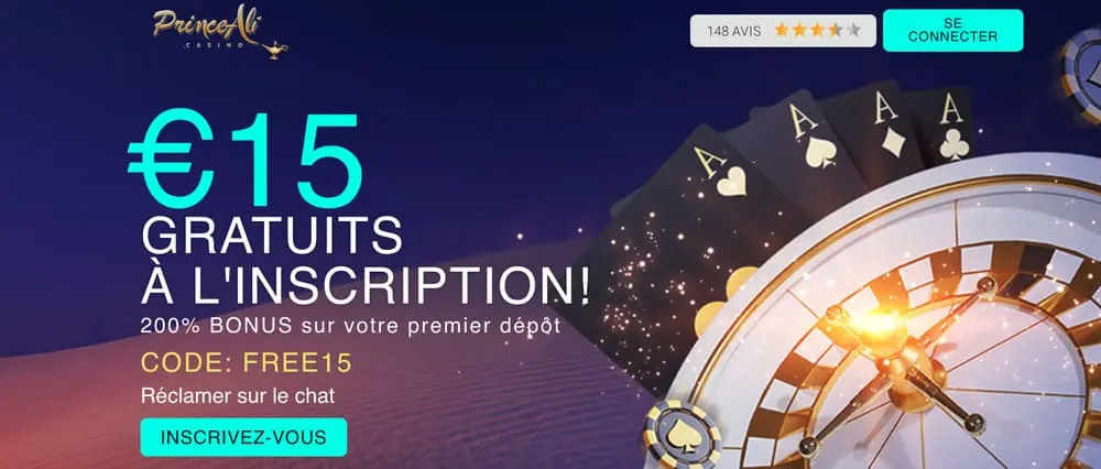 Bonus sans dépôt Prince Ali 15€ gratuits