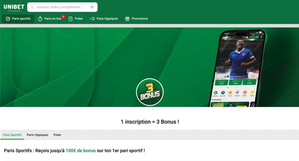 Unibet Sport bonus de bienvenue