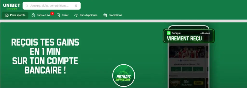 Unibet Sport recevoir ses gains en 1 min