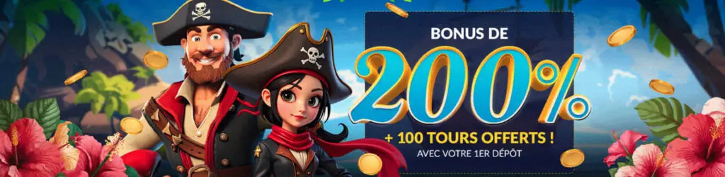 Bonus de bienvenue 200% + 100 tours gratuits sur Lucky Treasure